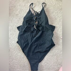 Shein maternity black bathing suit with ruffle